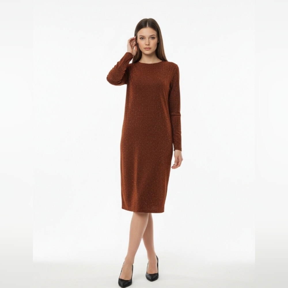 Cynthia Rowley Glitter Tease Shimmering Metallic Bronze Long Sleeve Maxi Dress